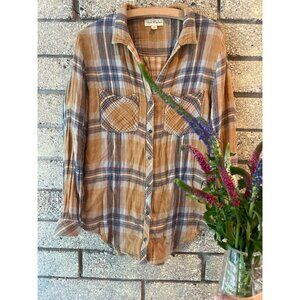Cloth & Stone Brown Plaid Button-Up Shirt With Pockets Womens S Soft Lightweight